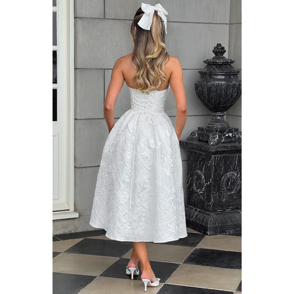 Baby Boo Saoirse Midi Dress Ivory Wedding Strapless Lace Up Back Size XS NEW - Picture 2 of 10